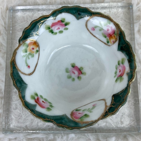 Vintage Nippon Hand Painted Porcelain Trinket Dish Roses Gold Trim